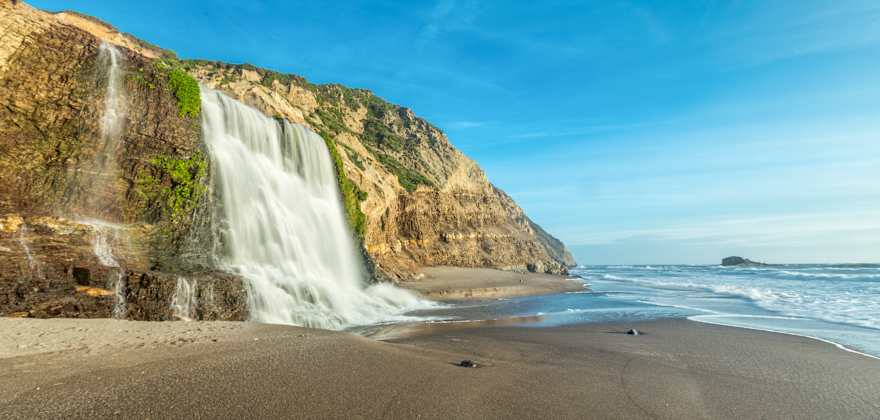Alamere Falls runs into the Pacific Ocean at Point Reyes National Seashore, image