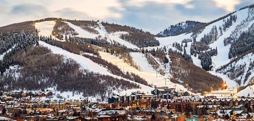 Park City, Utah hill lit up for night skiing