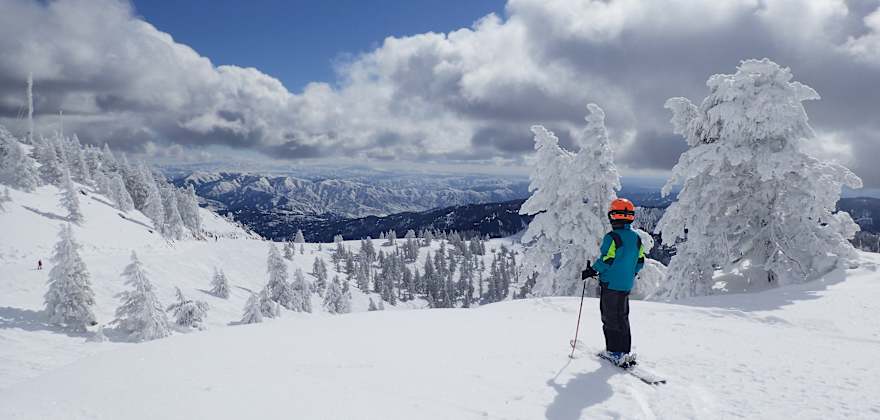 A child skis at Bogus Basin Ski Area near Boise, Idaho.