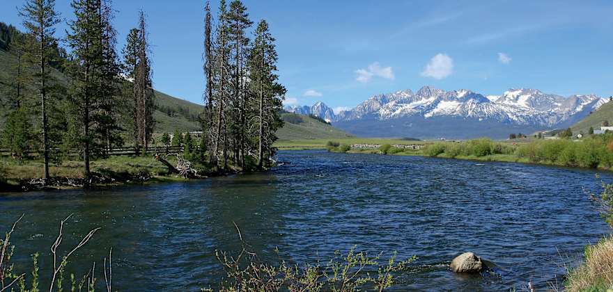 Salmon River in Stanley, Idaho on a blue day.