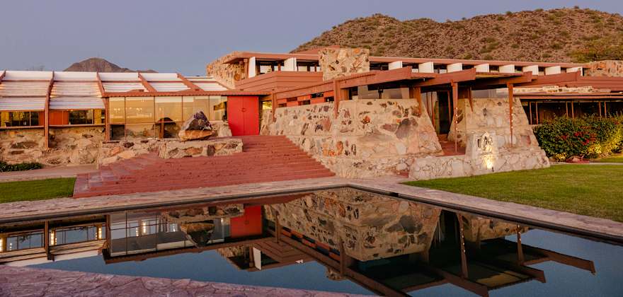 the exterior of Taliesin West and surrounding landscape in Scottsdale, Arizona