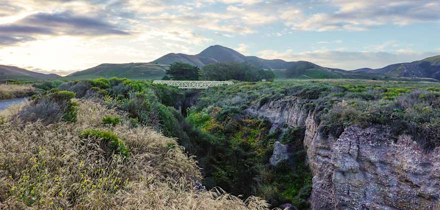Valencia peak rising from the coastline in Montana de Oro State Park, California.