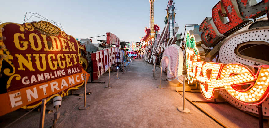 Old signs line the walkways of the outdoor Neon Museum in Las Vegas, Nevada.