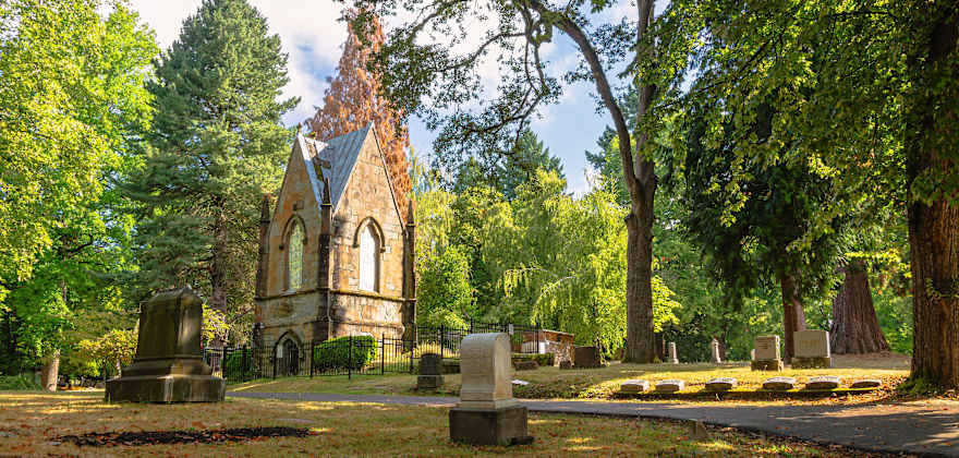 Macleay Mausoleum at Lone Fir Cemetery in Portland, Oregon.