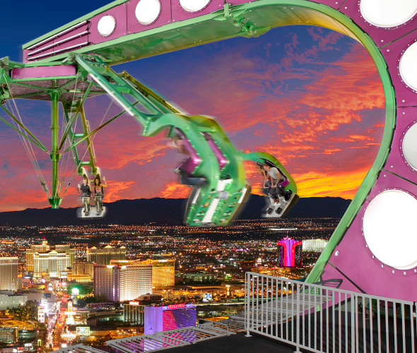 Riders on the Stratosphere Tower Insanity ride over the Las Vegas strip, picture