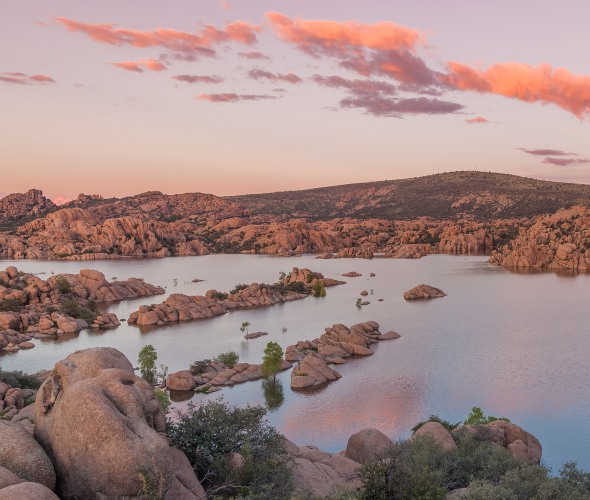 Watson Lake at sunset in Arizona's Prescott Valley.