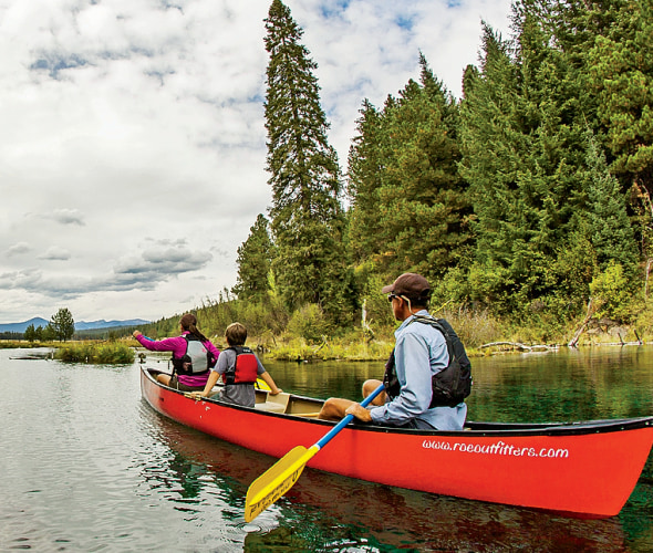 Canoeing family on Wood River, near Klamath Lake, Oregon, image