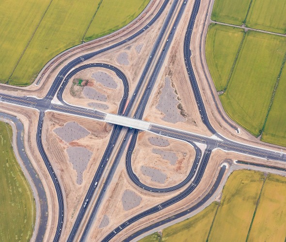California Highway 99 interchange in the Central Valley.