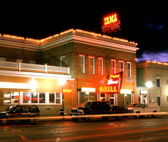 facade of the Irma Hotel, in Cody, Wyoming.
