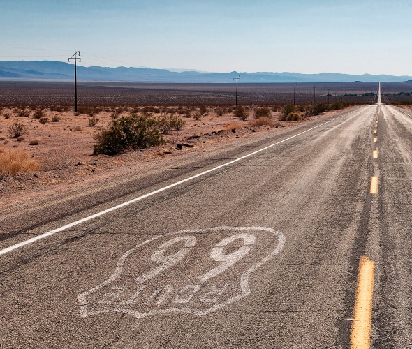 empty Route 66 through the desert, photo