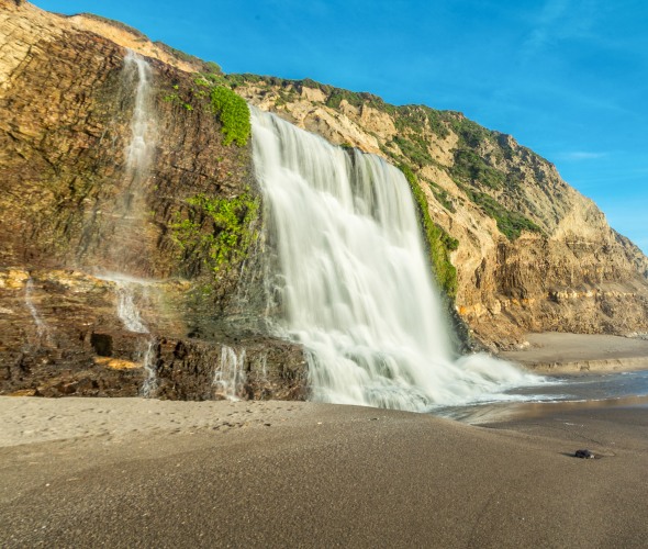 Alamere Falls runs into the Pacific Ocean at Point Reyes National Seashore, image