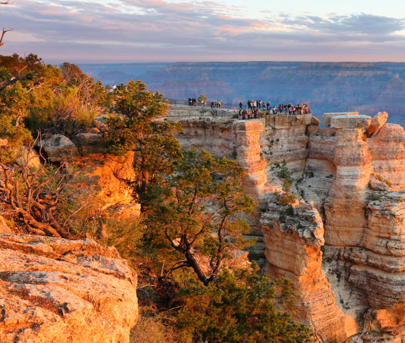 Sunrise at the South Rim's Mather Point in the Grand Canyon National Park.