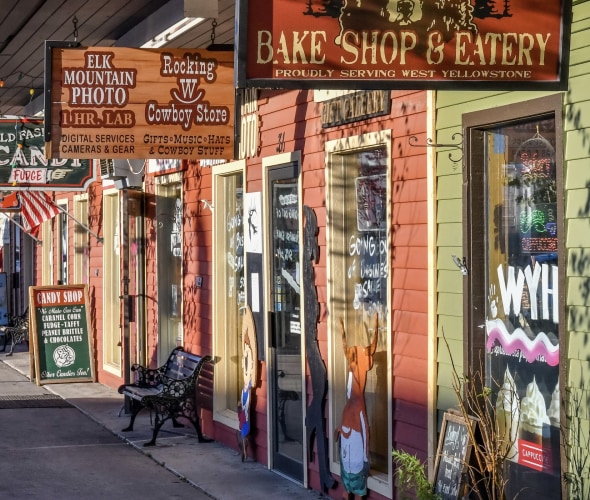 shops along Canyon Street in West Yellowstone
