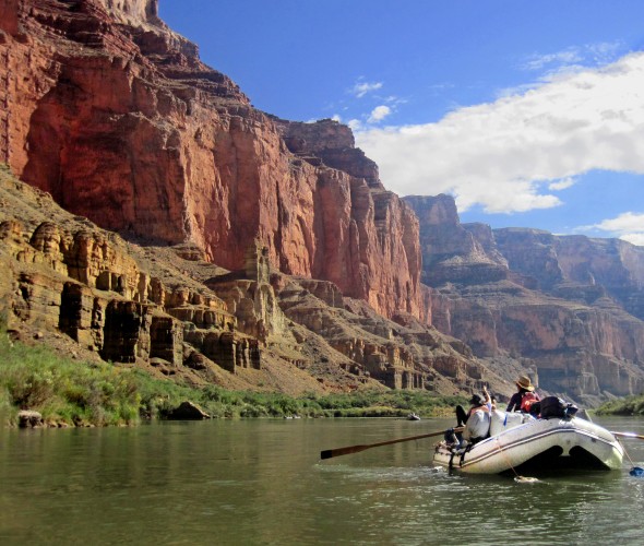A while raft on the Colorado River in the Grand Canyon.