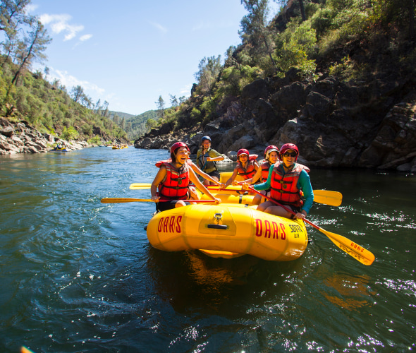 A group of rafters on the South Fork of the American River in California.