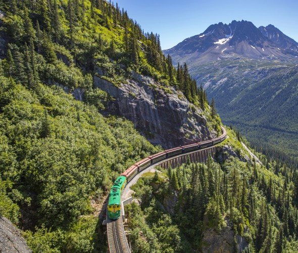 A train in the mountains on the White Pass & Yukon Route.