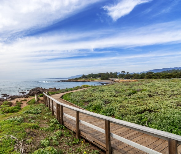 The boardwalk at Moonstone Beach near Cambria, California.