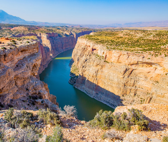 Bighorn River cuts through the steep canyon walls in Bighorn Canyon National Recreation Area