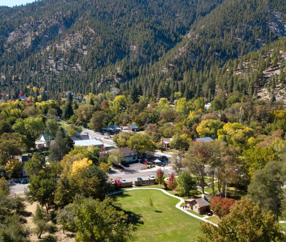 Aerial view of Genoa, Nevada and Mormon Station State Park.