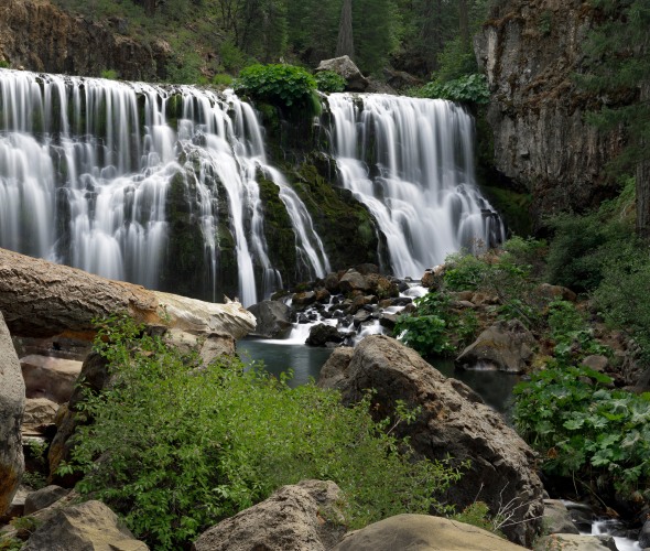 McCloud Falls on a spring day in Shasta-Trinity National Forest, California.