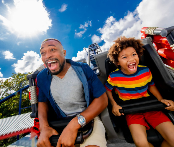 roller coaster riders holding on tight at Legoland