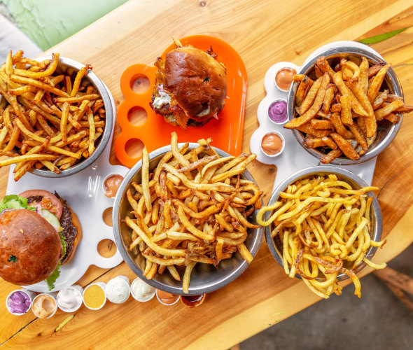 Big H hamburgers and fries with Hires’ fry sauce from Salt Lake City's Hires Big H.