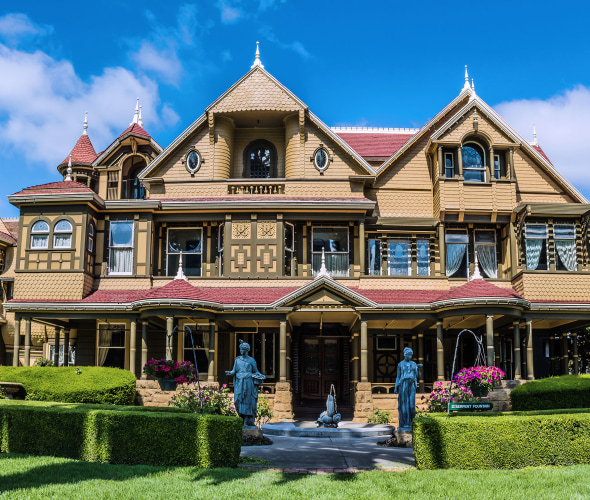 Exterior of the Winchester Mystery House in San Jose, California.