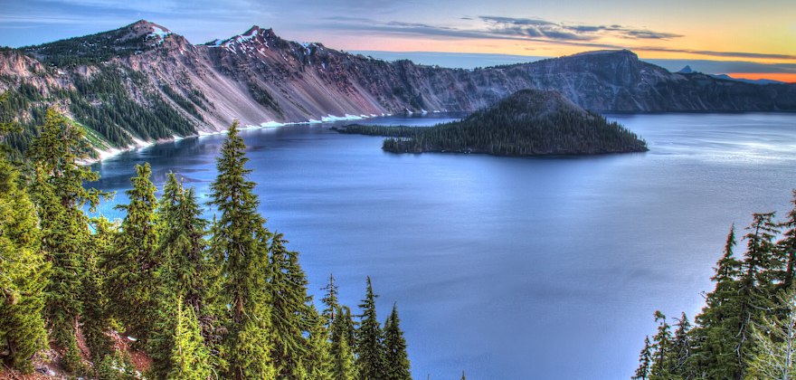 Oregon's Crater Lake at sunrise, picture
