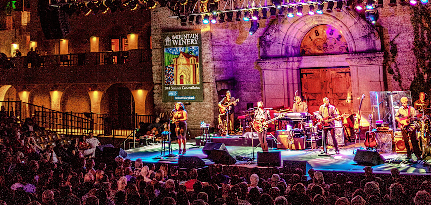 A band plays at The Mountain Winery's outdoor stage, picture