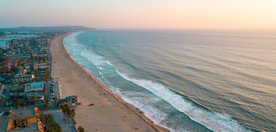 Sunset over Pacific Beach and Mission Bay in San Diego, CA.