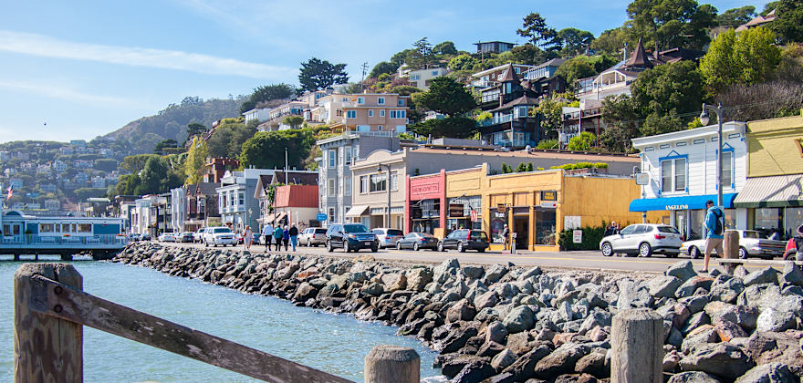 Waterfront Bridgeway street in Sausalito, California, image