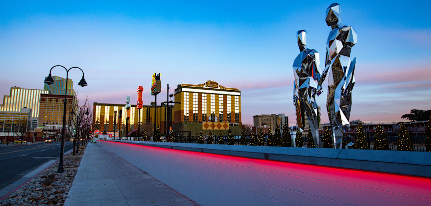 Metal sculptures along the Neon Line in Reno, Nevada.