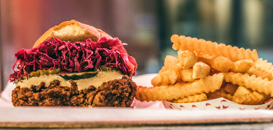 fried chicken sandwich and crinkle fries at Pretty Bird in Salt Lake City, Utah, picture