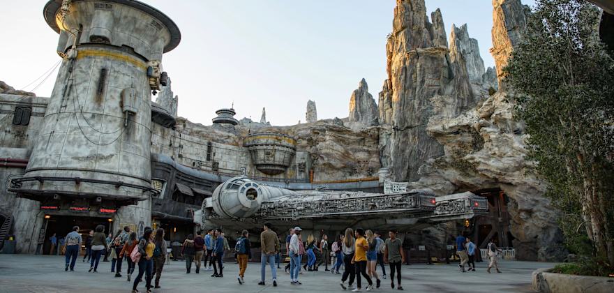 Disneyland visitors explore Star Wars: Galaxy's Edge and the life-sized Millennium Falcon