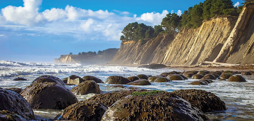 spherical boulders revealed at low tide at Bowling Ball Beach in the Greater Farallones National Marine Sanctuary off California's Mendocino Coat, picture