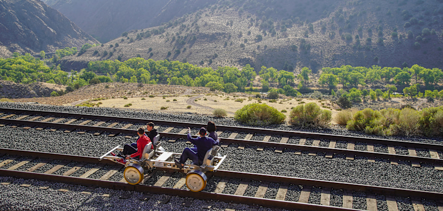 A family rides a railbike in Carson City, Nevada.
