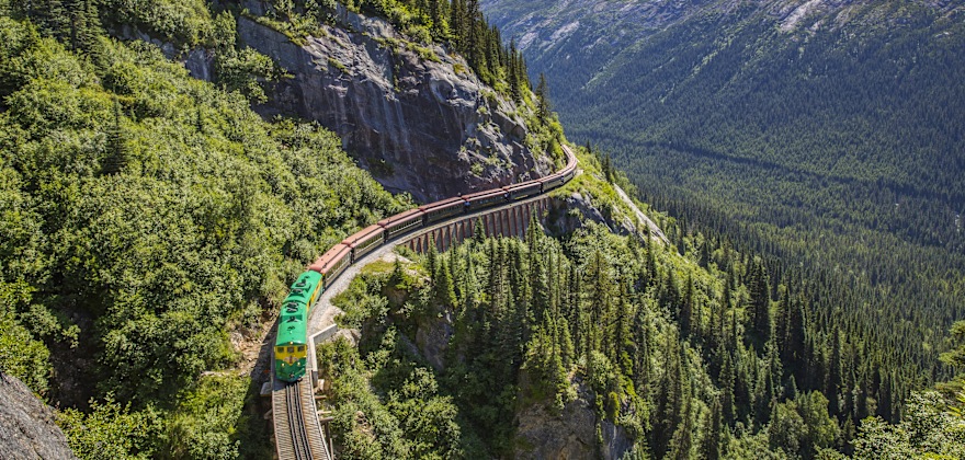 A train in the mountains on the White Pass & Yukon Route.
