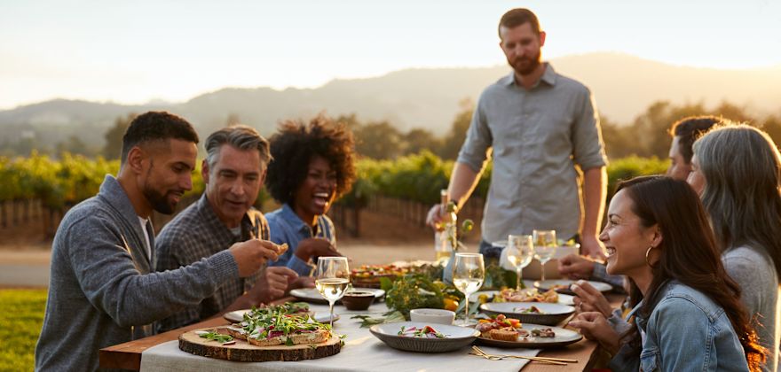 People dine outside at the Farm-to-Table Dinner at Kendall-Jackson in Fulton, California.