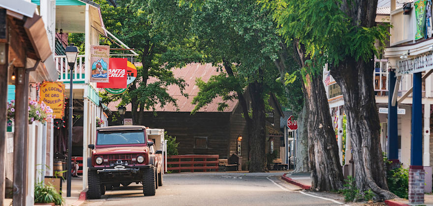 Downieville's historic buildings line a street through the core of the town.