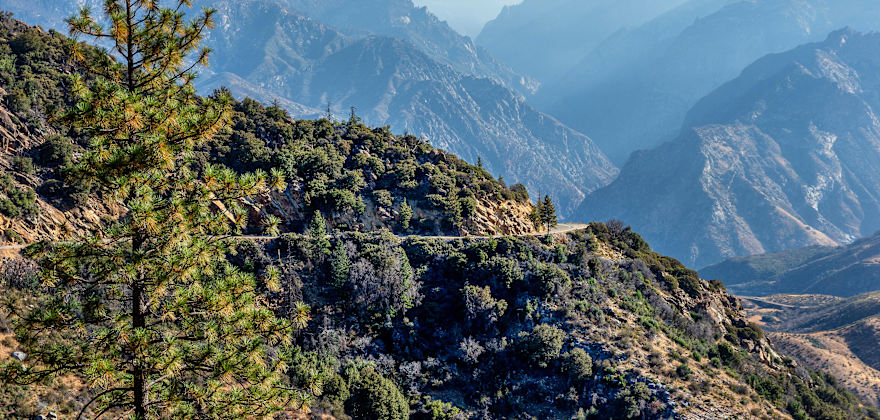 The view of Kings Canyon Scenic Byway in Sequoia National Forest, California.