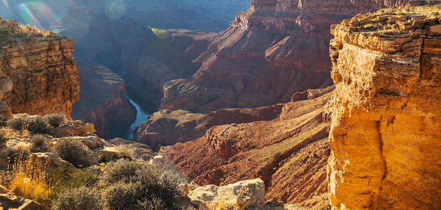 Overlooking the Grand Canyon and the Colorado River below.