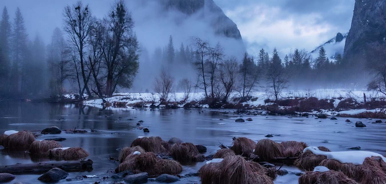 Yosemite Valley covered in fog.