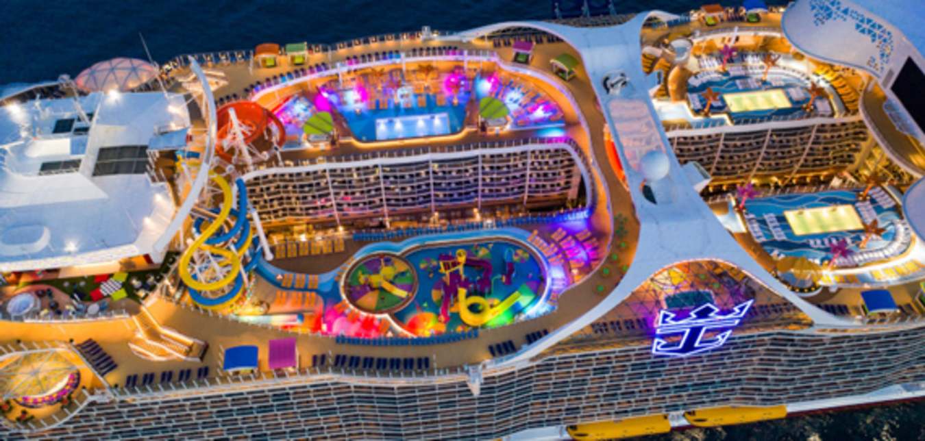 aerial of royal caribbean ship at sea