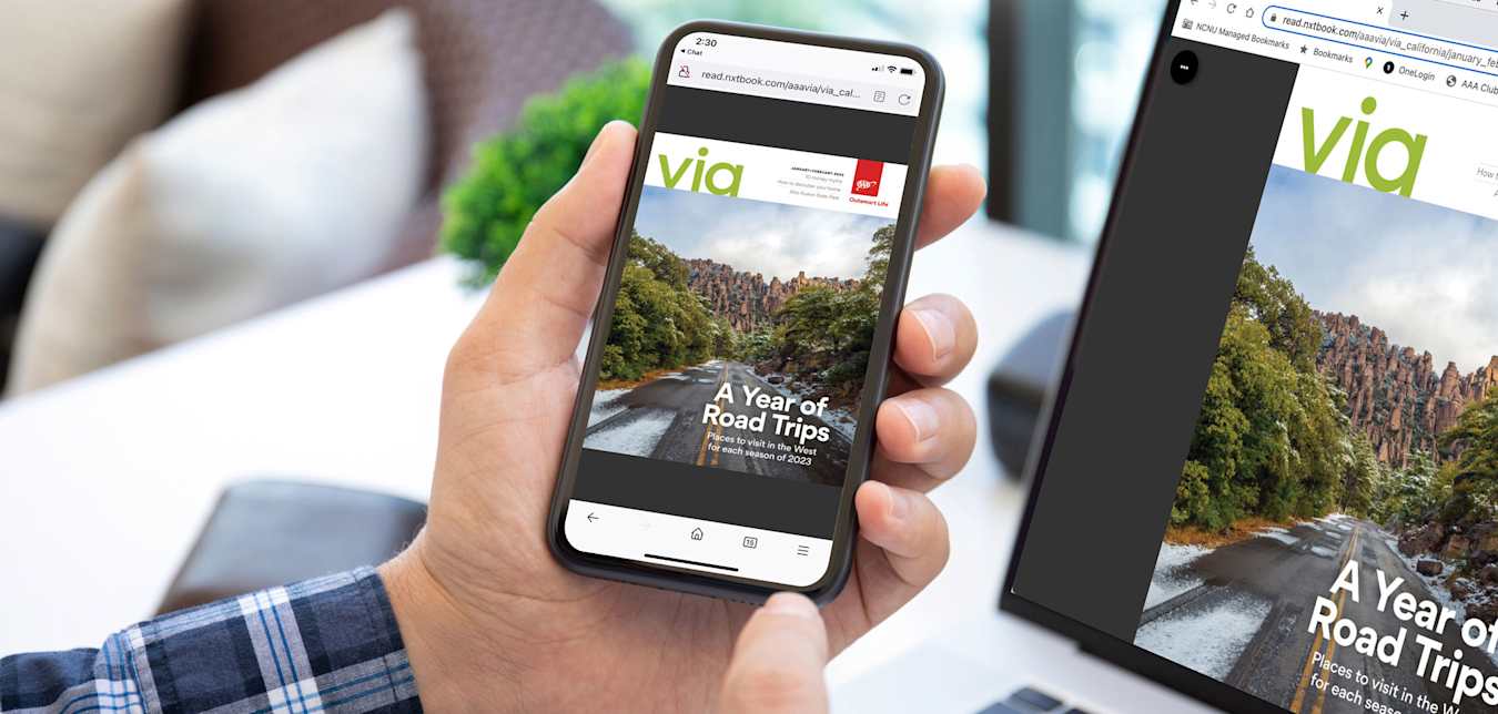 Via Magazine January February 2023 issue on a tablet and phone.