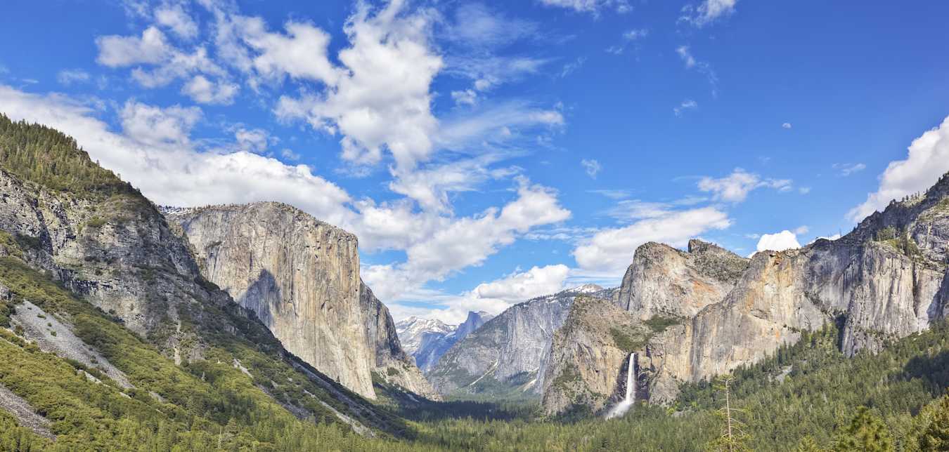 Yosemite Valley seen on a partly cloudy spring day.
