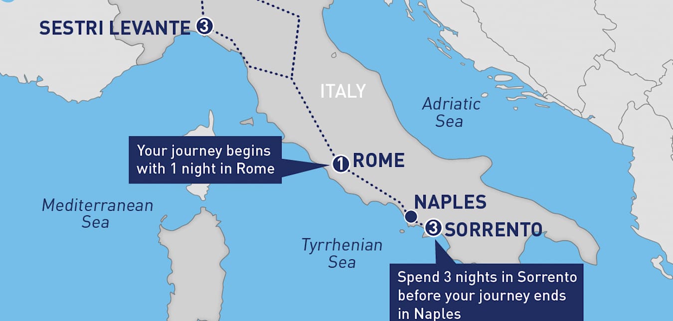 map of travel by train route in italy