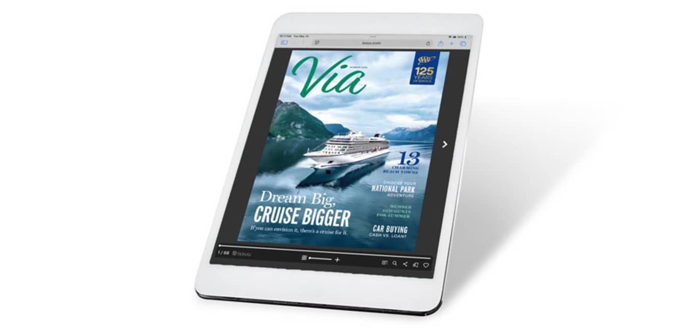Via Magazine May June 2025 digital magazine cover on a tablet.