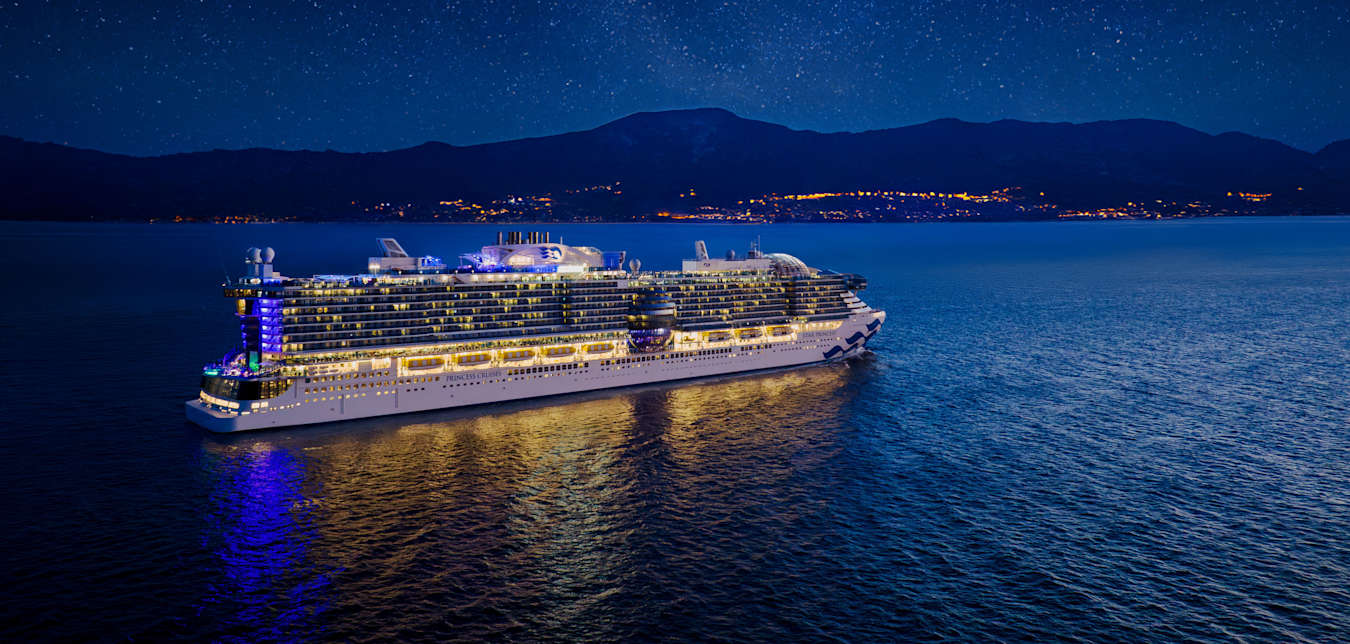princess cruise ship at night on open sea