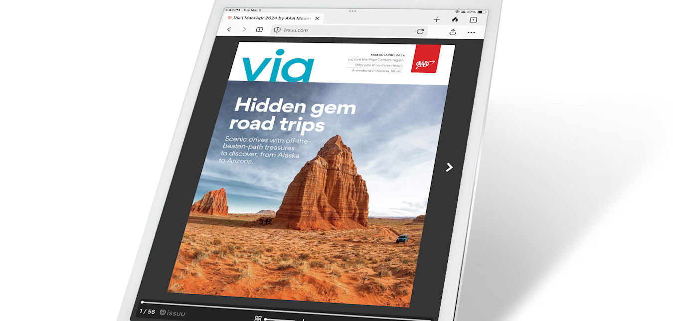 Via Magazine March April 2024 digital magazine cover on a tablet.