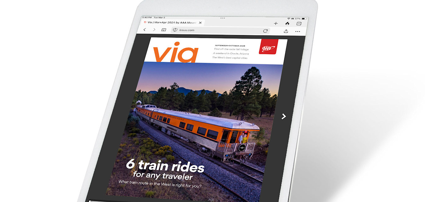 Via Magazine September October 2024 digital magazine cover on a tablet.